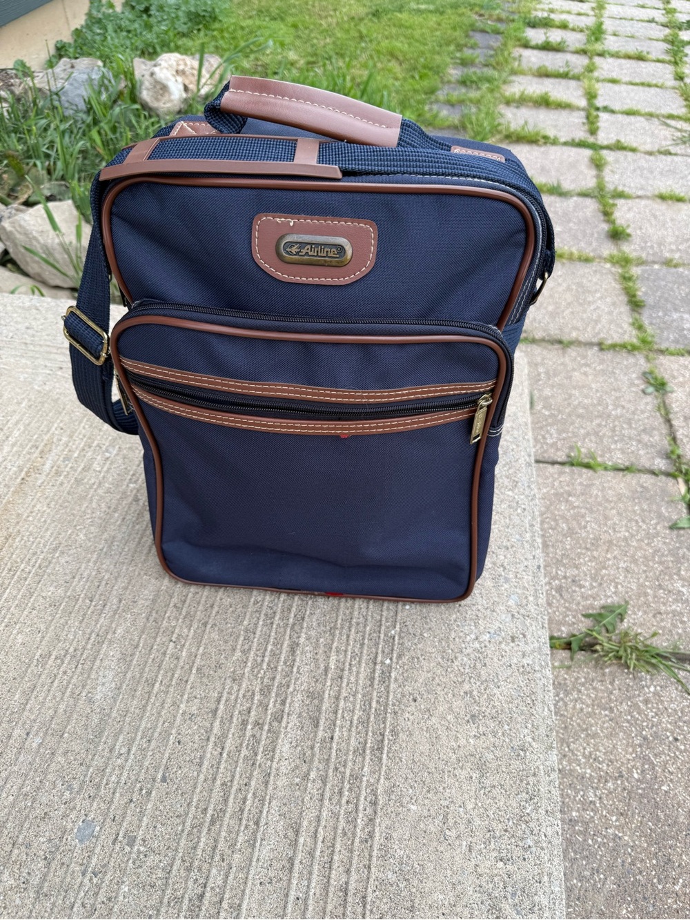 Navy and Brown Vintage Airline Crossbody Travel Bag